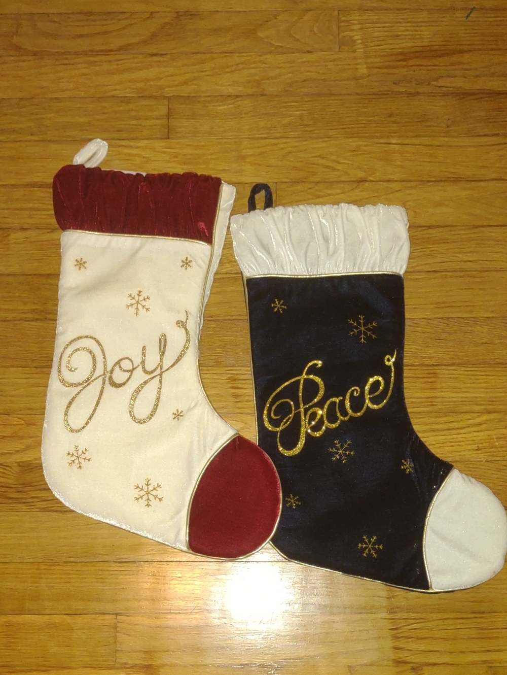 Holiday 'Joy' and 'Peace' Velvet Stocking Set - White, Burgundy, Navy